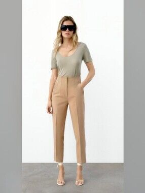 Zara Camel High-Waist TailoredTrousers